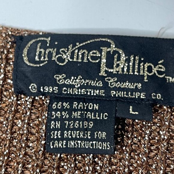 Vintage 90s Christine Phillipe Rose Gold Metallic Knit Short Sleeve Sweater - Picture 6 of 6